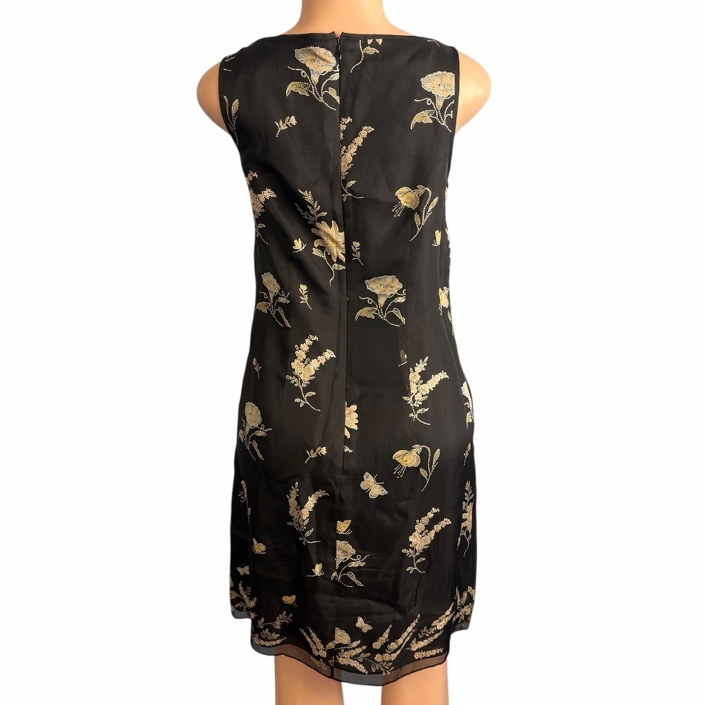 Ann Taylor Floral Embroidered Black Silk Shift Dress - Picture 7 of 12